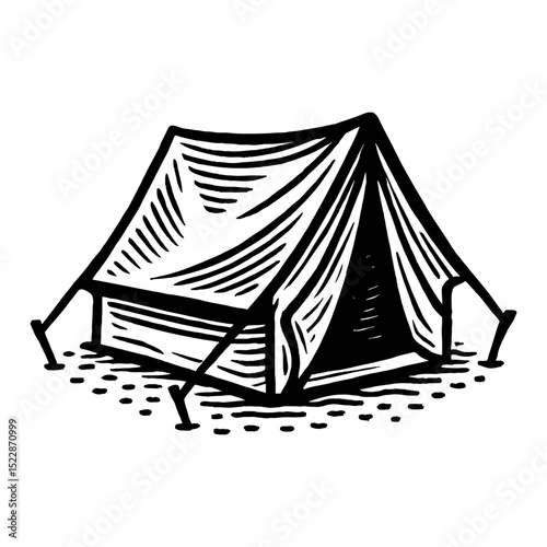 u Tent Camping Black and White Outline Line Art Drawing of Campsite Shelter and Canvas Gear