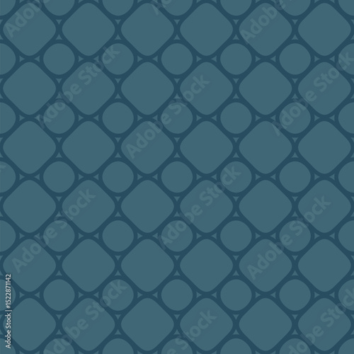 Abstract geometric seamless pattern with mesh, grid, net, lattice, curved lines, circles, squares. Simple minimal texture. Subtle linear background. Dark teal blue color. Repeating vector geo design