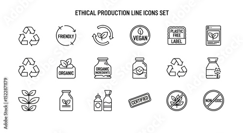 Ethical Production Line Icons Sustainable & Vegan Product Icons Set
