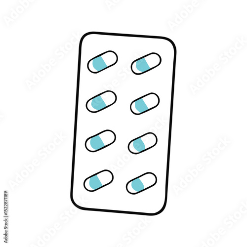 Pack of blue and white capsules arranged in a blister pack  