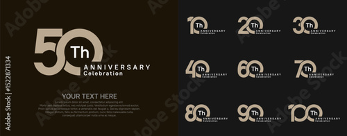 Anniversary logo set vector design, brown and white color for celebration event