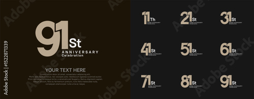 Anniversary logo set vector design, brown and white color for celebration event