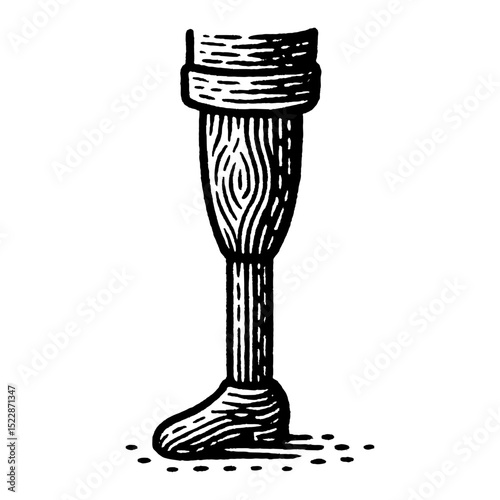 Vintage Wooden Leg Prosthetic Limb Black and White Outline Line Art Drawing