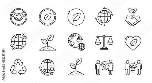 Sustainable Development Icons Eco-Friendly Line Art Graphics for Websites and Projects