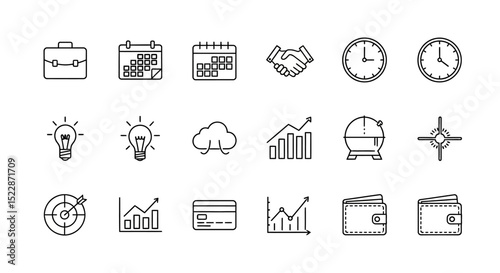 Business Strategy Icons Planning, Finance, and Growth
