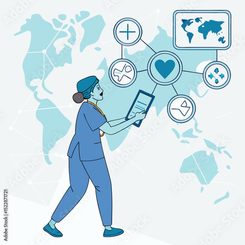 Digital health confident doctor in blue scrubs modern medicine nurse clinic uniform hospital portrait