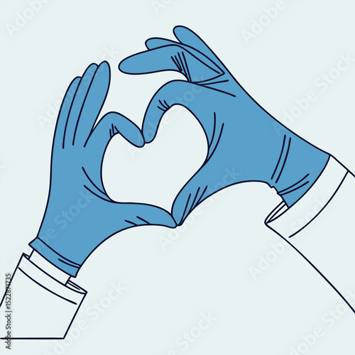 Blue latex heart medical gloves healthcare symbol icon nurse doctor safety sterile medicine hospital