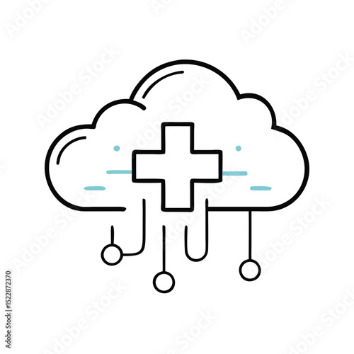 Minimalist cloud icon with medical cross for digital healthcare platform