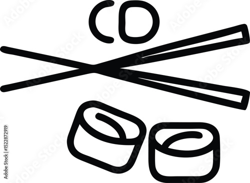 Line art icon set chopsticks sushi and japanese cuisine elements