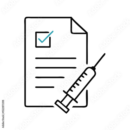 Vaccination certificate with check mark and syringe icon, healthcare concept