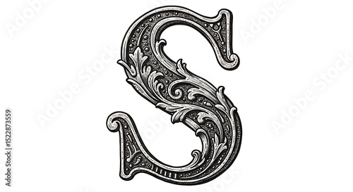 Ornate Letter S Graphic Art in Black and White