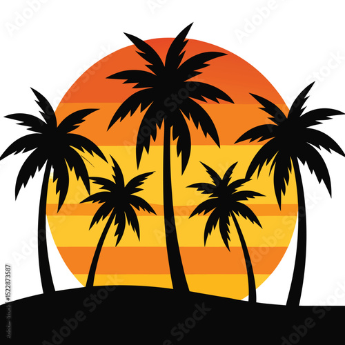 Cute Kids Playing On Beach With Palm Tree In Background