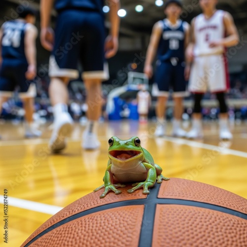 あきらめたらそこで試合終了だよ！カエルがバスケ選手を応援するシーン。 photo