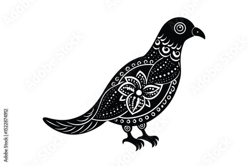 Rajasthani inspired parrot with ornate paisley decor vector art illustration