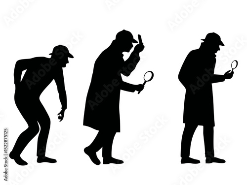 Detective Analyzing Information with Magnifying Glass