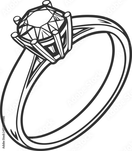 Silhouette Line art of a  diamond ring vector illustration