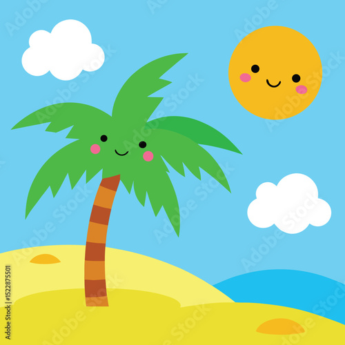 Palm Trees Forming A Heart Shape With Ocean Backdrop