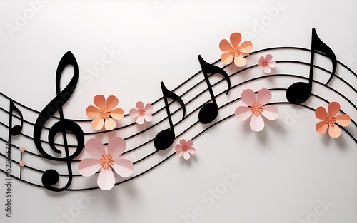 Decorative musical notes with paper flowers elegant floral music illustration in a minimalist style on a white background