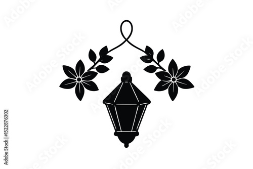 Earthen lamp with magnolia garland in warm tones vector art illustration