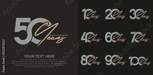 Anniversary logo set vector design, gray and brown color for celebration event