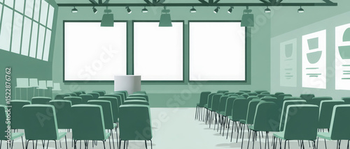 Meeting room illustration with chairs lined up.