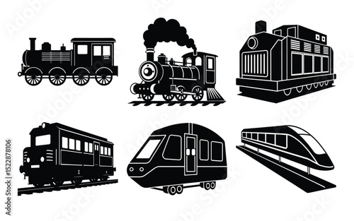 Collection of Vintage and Modern Train Silhouettes  Railroad Icons for Design