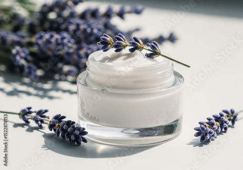Close-up of a luxurious facial cream with the calming essence of lavender.