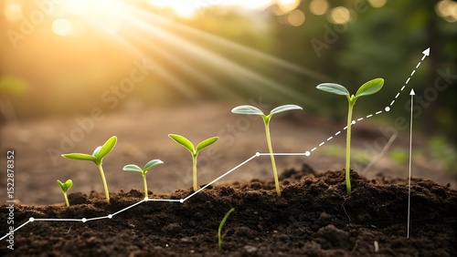 Five Vibrant Green Seedlings Growth, Progress, and the Journey of Increasing Size