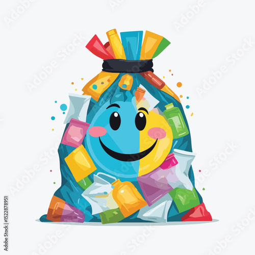 A transparent trash bag with a smiling face 