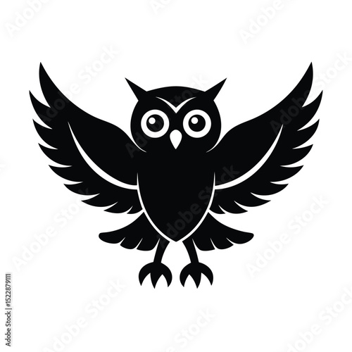 Cartoon Owl Flying with Wings Spread Icon Vector Illustration