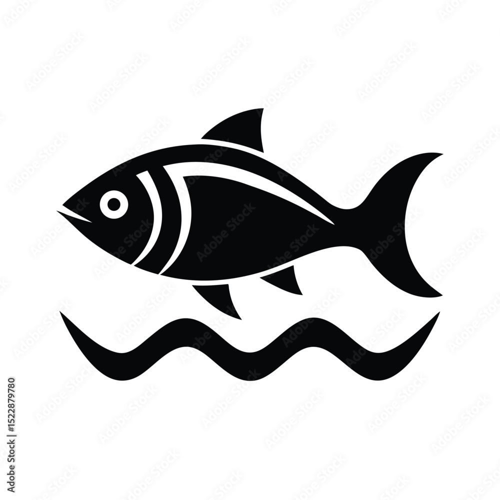 Fototapeta premium Fish Swimming in Waves Ocean Icon Vector Illustration