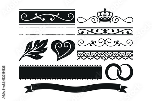 Elegant Black and White Vintage Design Elements for Wedding or Decorative Projects