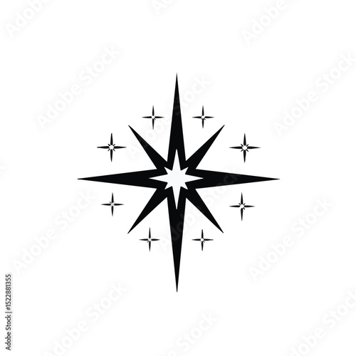 Sparkle Star Vector Stock Illustration. Star Minimalist North Star Icon Set – Celestial Elements for Astronomy, Navigation, and Holiday Designs.