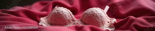 A lone, delicate lace bra rests on a plush velvet surface, hinting at intimacy and solitude The soft lighting emphasizes the intricate detail and luxurious texture , luxury, sensual, clothing