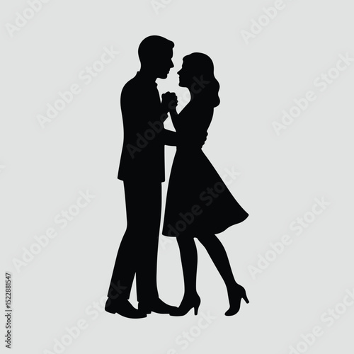 Silhouette couple dancing intimately monochrome style Illustration Vector