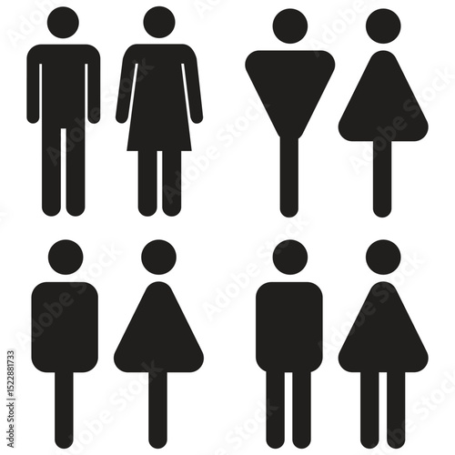 Men and women restroom signage set. Toilet symbol. Black silhouettes of people
