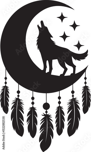 Dream Catcher Wolf Svg, Feathers Svg
