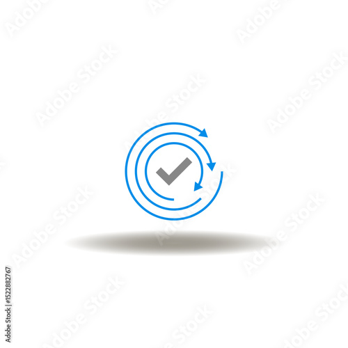 Vector illustration of round arrows processing with check mark. Symbol of continuous process improvement.
