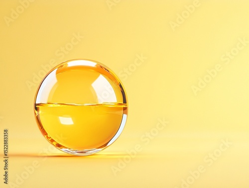 Yellow Glass Sphere with Liquid Interior on Yellow Background