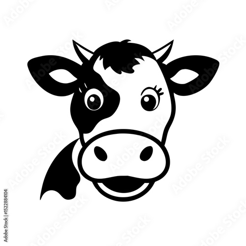 A whimsical, funny cartoon cow with a wide grin is perfectly isolated on a pure white background