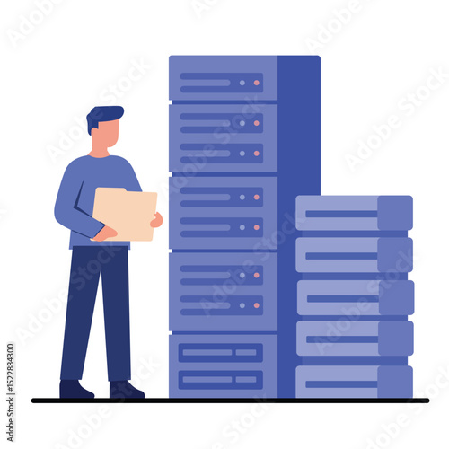 Man managing data servers in a secure tech environment
