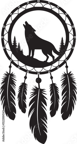 Dream Catcher Wolf Svg, Feathers Svg