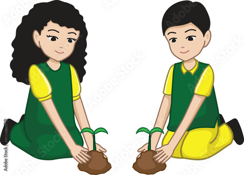 Children Planting a Seedling