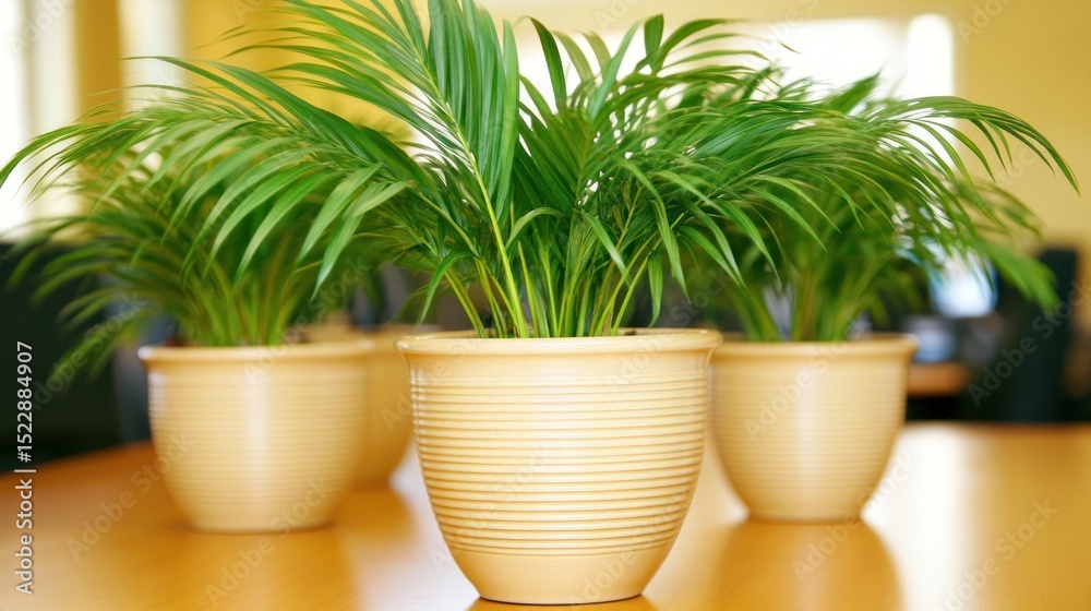 Fototapeta premium Indoor plants in beige pots on a table