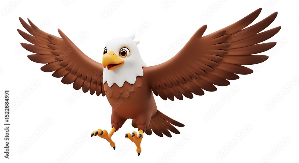 Fototapeta premium Cartoon Eagle Flying with Wings Spread Wide Open