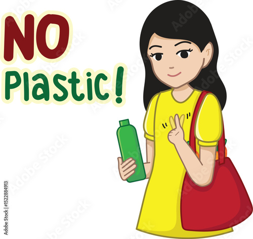 Cartoon Woman with No Plastic Message
