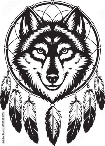 Dream Catcher Wolf Svg, Feathers Svg