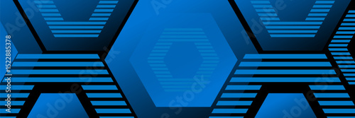 3D blue black techno abstract background overlap layer on dark space with hexagons lines effect decoration. Modern graphic design element stripes style concept for web, flyer, card, or brochure cover