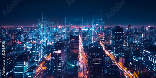 Wallpaper Mural Smart City Nightscape with Fiber Optics and 5G Technology in Urban Digital Transformation Torontodigital.ca