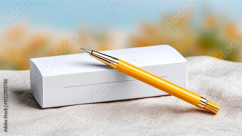 Yellow Pencil on White Invoice Form on Linen